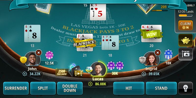 Bốc thêm bài trong game Blackjack online